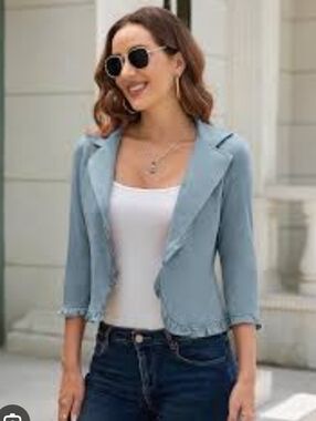 💜2 for $10💜 Bundle and save Light Blue Ruffle-Trim Open Front Blazer